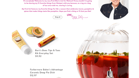 Walmart 'Ellen's List for October' Web Page